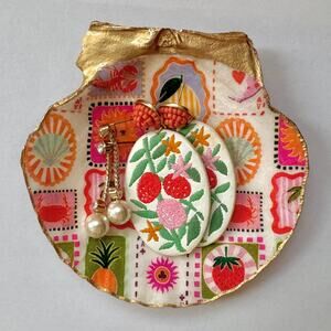 Coastal Italian Tile Pattern Seashell Trinket Dish